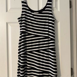 LOFT Black and White Striped Mini Dress